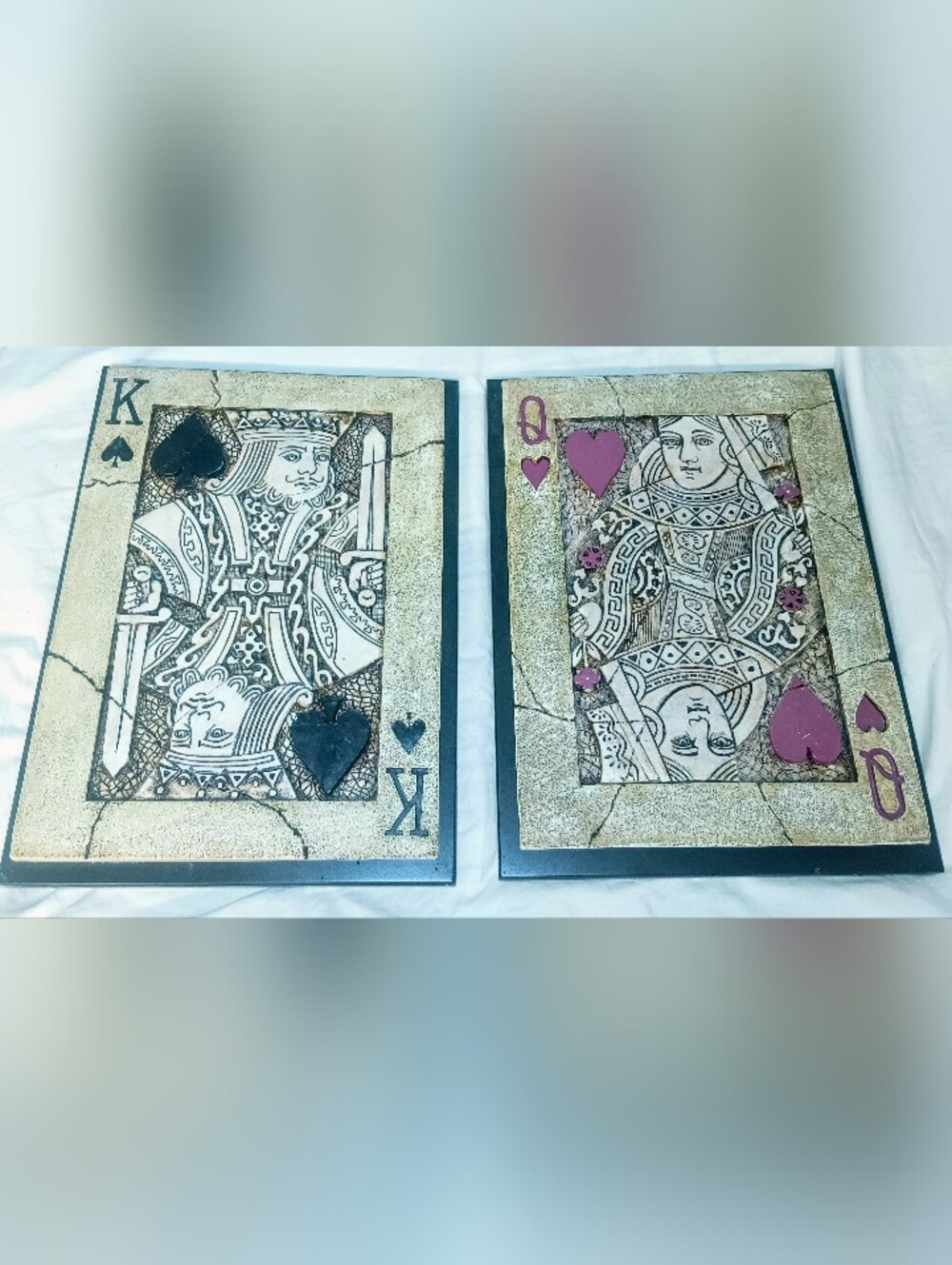 Decorative King & Queen Playing Card Wall Art - Red and Black...